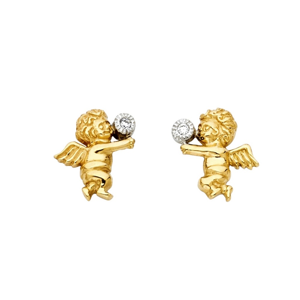 14K Two Tone Gold Baby Angel Post Earrings